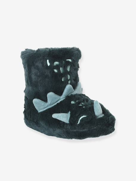 Chaussons montants fausse fourrure dinosaures enfant vert 1 - vertbaudet enfant 