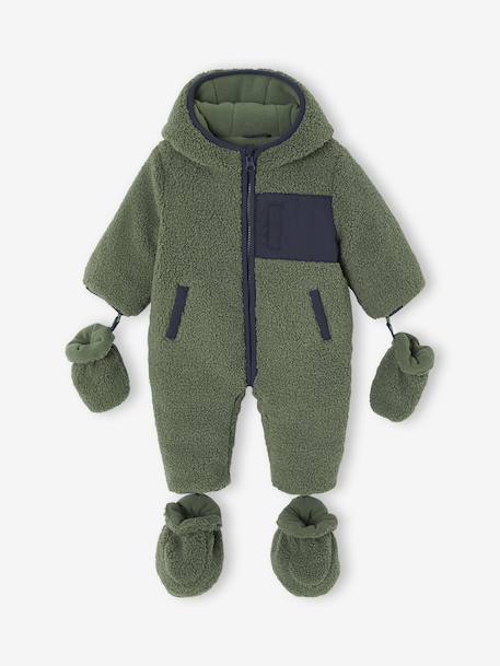 Combi-pilote Bébé Doublée Polaire - Imprimé Fleuri - Capuche, Moufles Et Chaussons Amovibles - Taille Naissance à 80