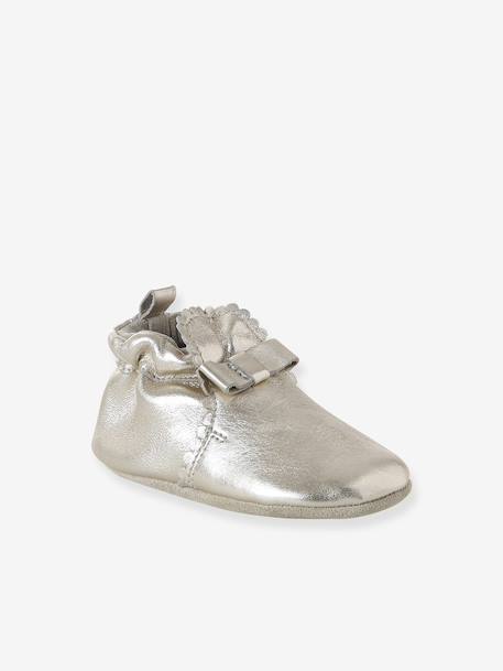 Chaussons élastiqués en cuir souple bébé or+rose 1 - vertbaudet enfant 