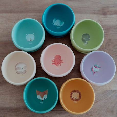 Bol en silicone avec ventouse animaux Orange+Rose+Vert+Vert paon 10 - vertbaudet enfant 