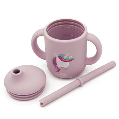 Gobelet en silicone avec poignées et paille animaux Beige+Bleu+Orange+Rose+Vert+Vert paon 19 - vertbaudet enfant 