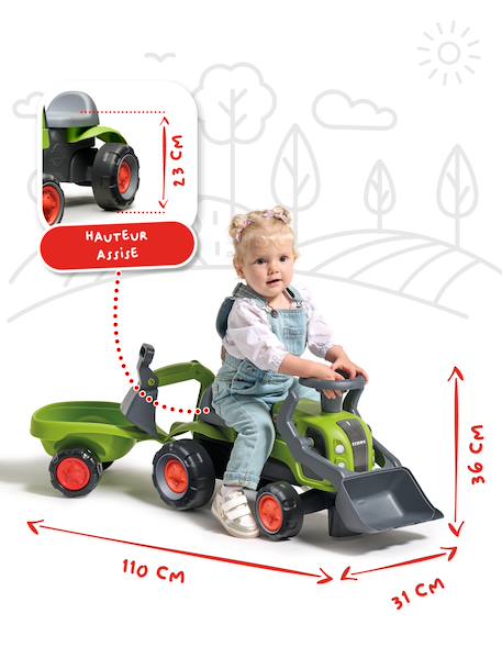 Porteur tractopelle claas 1er âge avec roues silencieuses, excavatrice et remorque Vert claas 6 - vertbaudet enfant 