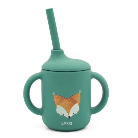 Gobelet en silicone avec poignées et paille animaux Beige+Bleu+Orange+Rose+Vert+Vert paon 28 - vertbaudet enfant 