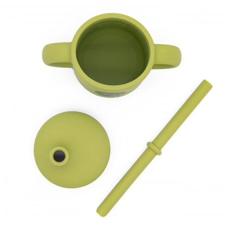 Gobelet en silicone avec poignées et paille animaux Beige+Bleu+Orange+Rose+Vert+Vert paon 24 - vertbaudet enfant 