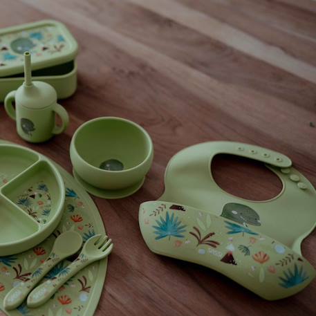 Bavoir récupérateur en silicone animaux Rose+Vert+Vert paon 8 - vertbaudet enfant 