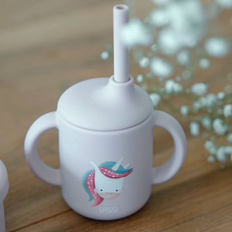Gobelet en silicone avec poignées et paille animaux Beige+Bleu+Orange+Rose+Vert+Vert paon 20 - vertbaudet enfant 