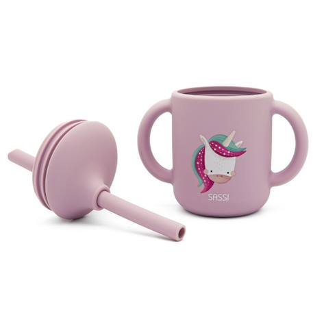 Gobelet en silicone avec poignées et paille animaux Beige+Bleu+Orange+Rose+Vert+Vert paon 17 - vertbaudet enfant 
