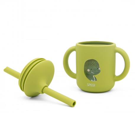 Gobelet en silicone avec poignées et paille animaux Beige+Bleu+Orange+Rose+Vert+Vert paon 23 - vertbaudet enfant 