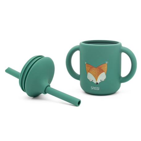 Gobelet en silicone avec poignées et paille animaux Beige+Bleu+Orange+Rose+Vert+Vert paon 31 - vertbaudet enfant 