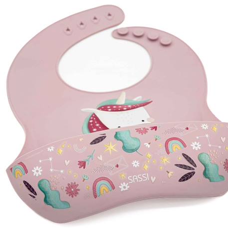 Bavoir récupérateur en silicone animaux Rose+Vert+Vert paon 3 - vertbaudet enfant 