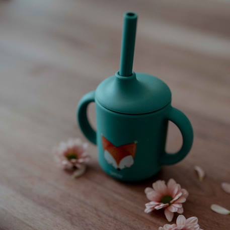 Gobelet en silicone avec poignées et paille animaux Beige+Bleu+Orange+Rose+Vert+Vert paon 33 - vertbaudet enfant 