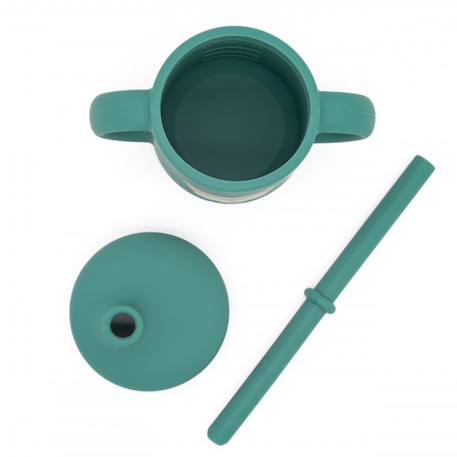 Gobelet en silicone avec poignées et paille animaux Beige+Bleu+Orange+Rose+Vert+Vert paon 32 - vertbaudet enfant 