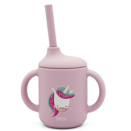 Gobelet en silicone avec poignées et paille animaux Beige+Bleu+Orange+Rose+Vert+Vert paon 16 - vertbaudet enfant 