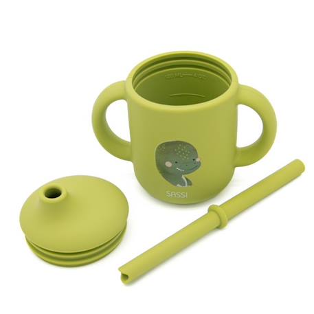 Gobelet en silicone avec poignées et paille animaux Beige+Bleu+Orange+Rose+Vert+Vert paon 25 - vertbaudet enfant 