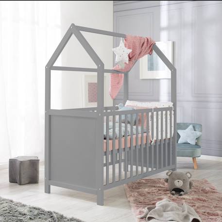 Lit bébé cabane en bois fsc® - lit cododo convertible en canapé Blanc+Taupe - gris 8 - vertbaudet enfant 