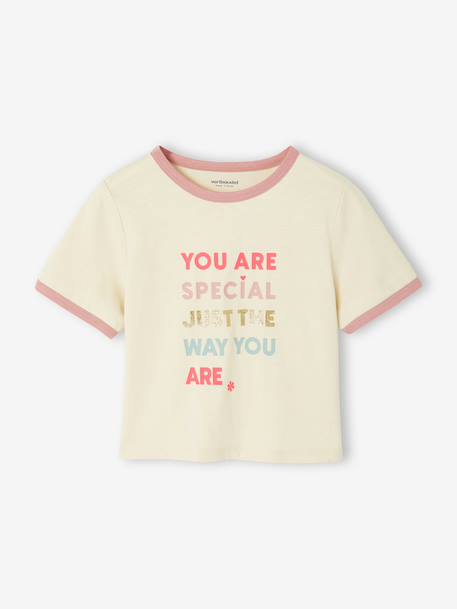 T-shirt fille à message manches courtes fille écru 2 - vertbaudet enfant 