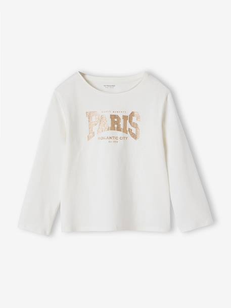 T-shirt fille imprimé manches longues écru+marine+rose pâle 1 - vertbaudet enfant 