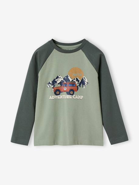 T-shirt motif graphique garçon manches raglan blanc chiné+kaki+lichen+noix de pécan 4 - vertbaudet enfant 