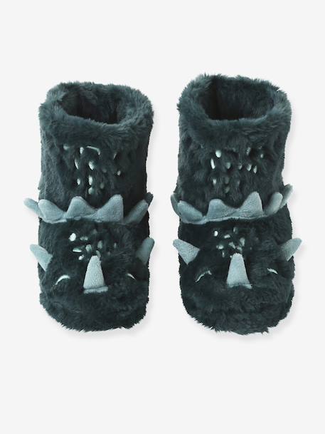Chaussons montants fausse fourrure dinosaures enfant vert 2 - vertbaudet enfant 