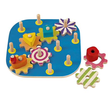 Jeu d'engrenages en bois mecanico Bleu 1 - vertbaudet enfant 