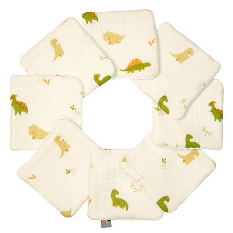 Lingettes bébé lavables en  coton 8 pièces stella Blanc+Bleu+Bleuet imprimé floral+Dinosaures, écru, vert+Écru+Eucalyptus, vert, gris+Gris clair+Melody, blanc imprimé minimaliste+Néo vintage imprimé floral, beige, blanc+Rouge+Safari, vert, gris, blanc+Sidonia, beige, écru, blanc 13 - vertbaudet enfant 