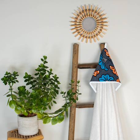 Grande cape de bain en coton et bambou wax fleurs de mariage Bleu+Rouge 2 - vertbaudet enfant 