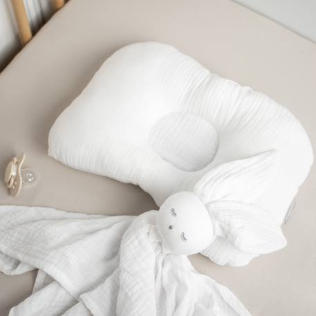 Coussin cale-tête ergonomique en gaze de coton jeanne Beige+Blanc+Bleu+Camel+Écru+Rose+Terracotta+Vert de gris 6 - vertbaudet enfant 