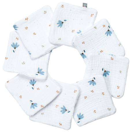 Lingettes bébé lavables en  coton 8 pièces stella Blanc+Bleu+Bleuet imprimé floral+Dinosaures, écru, vert+Écru+Eucalyptus, vert, gris+Gris clair+Melody, blanc imprimé minimaliste+Néo vintage imprimé floral, beige, blanc+Rouge+Safari, vert, gris, blanc+Sidonia, beige, écru, blanc 11 - vertbaudet enfant 