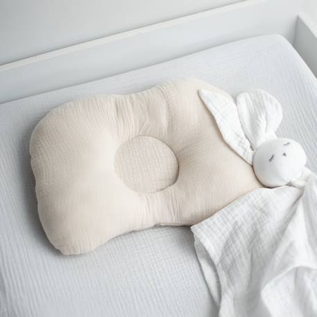 Coussin cale-tête ergonomique en gaze de coton jeanne Beige+Blanc+Bleu+Camel+Écru+Rose+Terracotta+Vert de gris 2 - vertbaudet enfant 