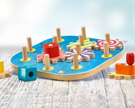 Jeu d'engrenages en bois mecanico Bleu 3 - vertbaudet enfant 
