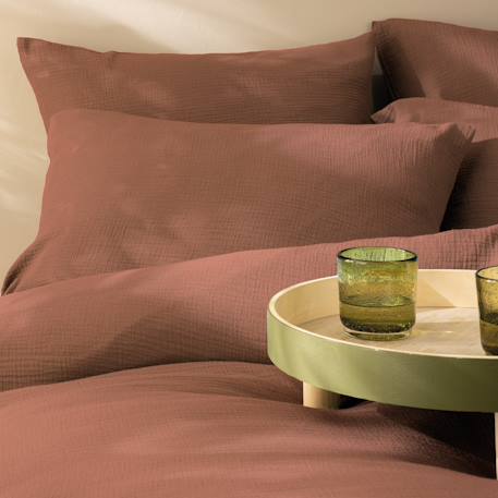 Parure de lit unie en coton, gaze de coton Blanc+Bleu horizon+Caramel+Chocolat+Lichen+Naturel+Terre cuite 35 - vertbaudet enfant 