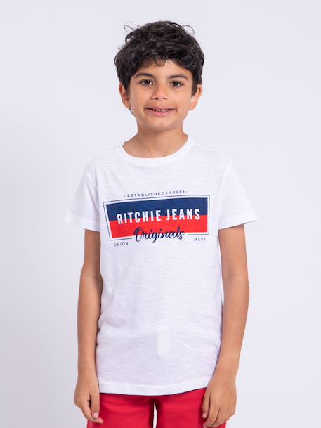 T-shirt manches courtes col rond pur coton nomary garçon Blanc+Jaune+Rouge 1 - vertbaudet enfant 