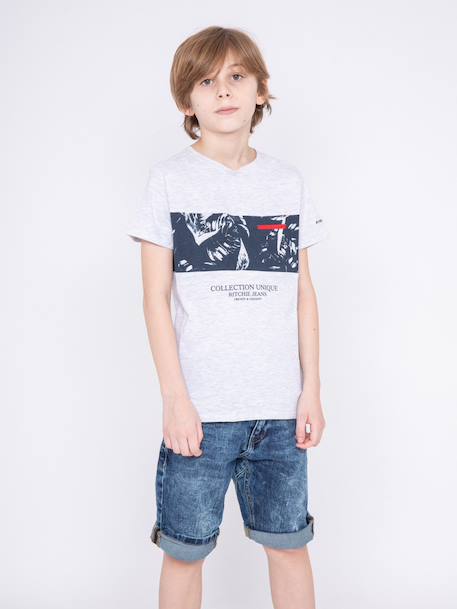 T-shirt col rond motifs nadimo garçon Gris clair 1 - vertbaudet enfant 