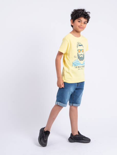 T-shirt manches courtes col rond pur coton nabarzu garçon Blanc+Jaune 8 - vertbaudet enfant 