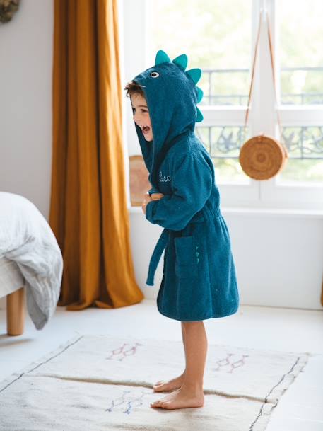 Peignoir enfant Dinosaure personnalisable bleu+camel 2 - vertbaudet enfant 