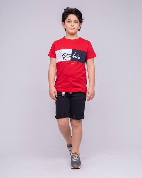 T-shirt col rond pur coton noware garçon Gris chine+Rouge 8 - vertbaudet enfant 