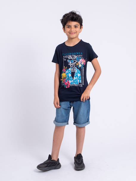 T-shirt manches courtes col rond pur coton numilan garçon Bleu marine 4 - vertbaudet enfant 