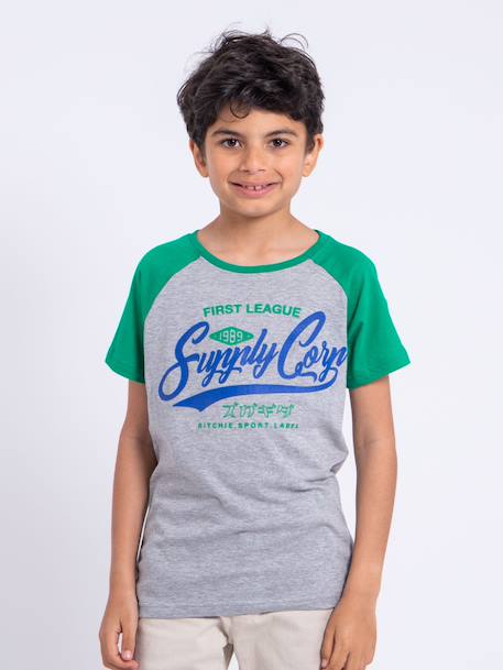 T-shirt manches courtes col rond pur coton nechin garçon Bleu marine+Rouge+Vert 9 - vertbaudet enfant 