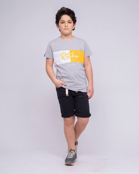 T-shirt col rond pur coton noware garçon Gris chine+Rouge 4 - vertbaudet enfant 