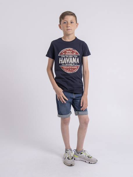 T-shirt col rond pur coton numatis garçon Bleu marine+Camel+Vert 4 - vertbaudet enfant 