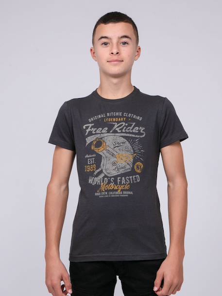 T-shirt col rond pur coton jordy garçon Bordeaux+Gris foncé+Kaki 5 - vertbaudet enfant 