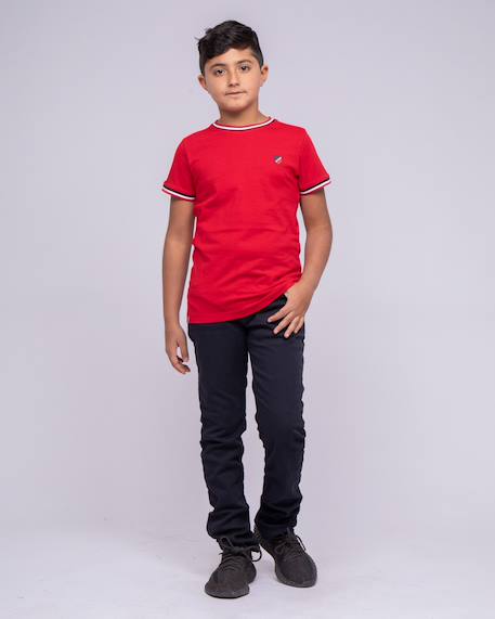 T-shirt col rond pur coton nobiwone garçon Gris chine+Rouge 8 - vertbaudet enfant 