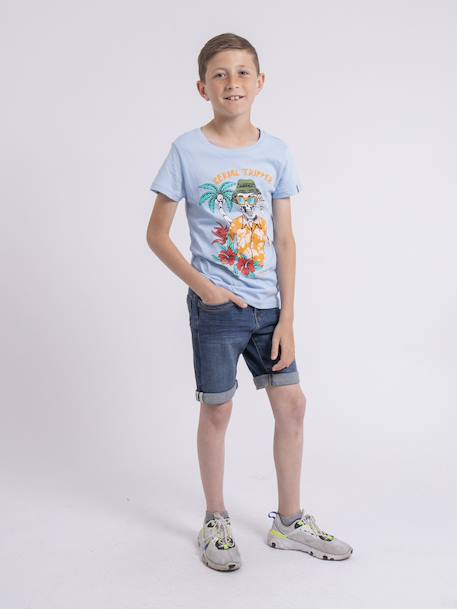 T shirt col rond pur coton nulrik garçon Bleu ciel 4 - vertbaudet enfant 