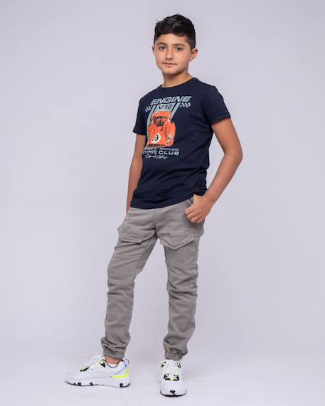 T-shirt col rond pur coton nitali garçon Blanc+Bleu marine+Gris 8 - vertbaudet enfant 