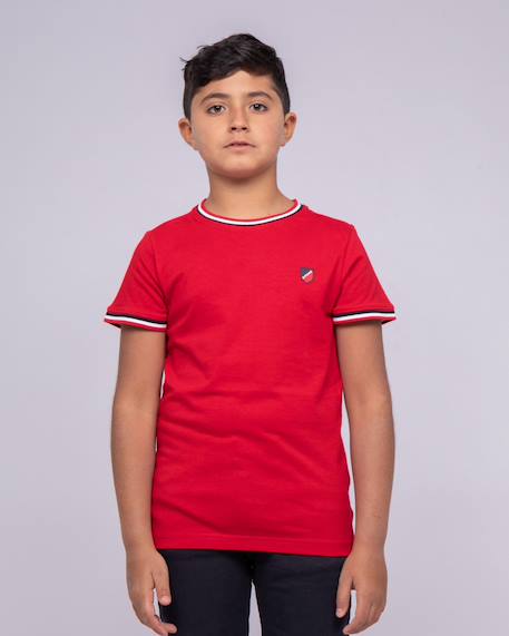 T-shirt col rond pur coton nobiwone garçon Gris chine+Rouge 5 - vertbaudet enfant 