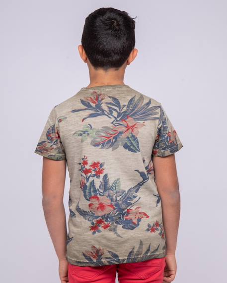 T-shirt col rond pur coton motifs nalko garçon Beige+Kaki 6 - vertbaudet enfant 