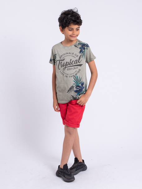 T-shirt manches courtes col rond pur coton nerwik garçon Beige+Kaki 4 - vertbaudet enfant 