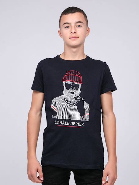 T-shirt col rond pur coton japing garçon Bleu marine+Gris chiné 1 - vertbaudet enfant 