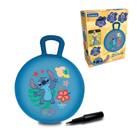 Balle sauteuse gonflable electronique Stitch 45cm, avec billes lumineuses colorées intégrées, pompe manuelle incluse Bleu 1 - vertbaudet enfant 