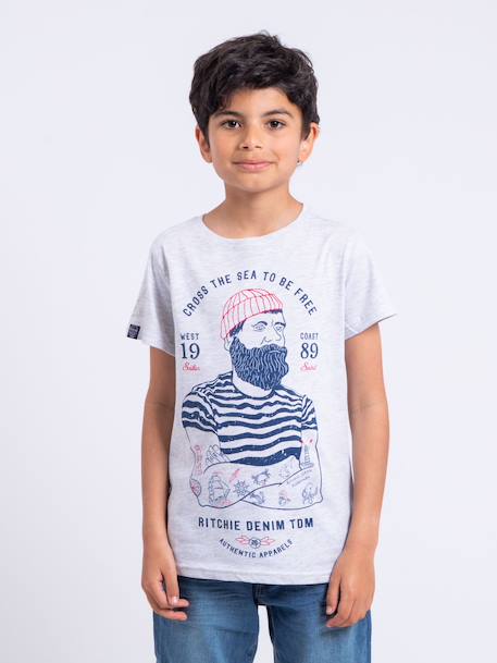 T-shirt manches courtes col rond pur coton nuplaton garçon Bleu marine+Gris clair+Kaki 1 - vertbaudet enfant 